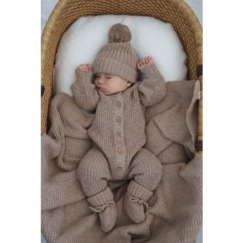 TEXTURED COTTON LONG ROMPER | BROWN