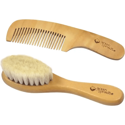 green sprouts Baby Brush & Comb Set | Gently grooms baby's hair | Made of natural wood and bristles