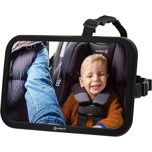 Safety 1st Pivoting Baby Mirror for Rear-Facing Seats – Shatterproof, Wide Clear View, 360° Rotation, Easy Install with Adjustable Straps, Universal Fit – Black