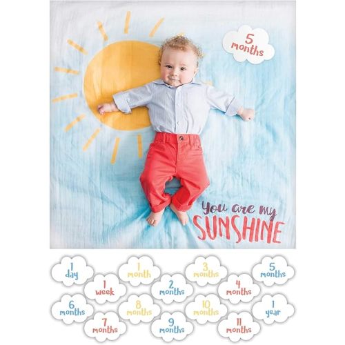 lulujo Baby’s First Year Milestone Blanket and Card Set | 40in x 40in (You are My Sunshine)