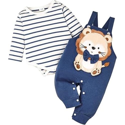 Baby Boy Clothes Newborn Outfits Fall Winter Striped Romper Infant Cartoon Overall Adjustable Suspender Pants Set