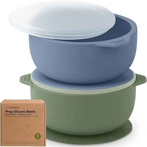 KeaBabies 2-Pack Baby Bowls with Suctions, Lids - Silicone Suction Bowls for Baby Boy, Girl, Toddlers Suction Bowls, Kids Bowl, Silicone Bowls for Baby Food, BPA-Free, Dishwasher Safe (Slate)