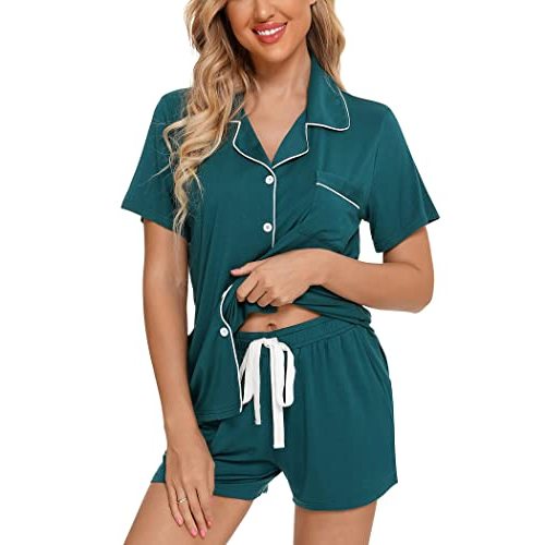 Leikar Womens Button Down Pajama Sets Bride Pajamas Sets Sleepwear Shorts Lounge Set