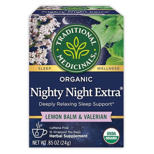 Traditional Medicinals Organic Nighty Night Extra Tea With Valerian Root for Relaxation, 16 Tea Bags (Pack of 1)