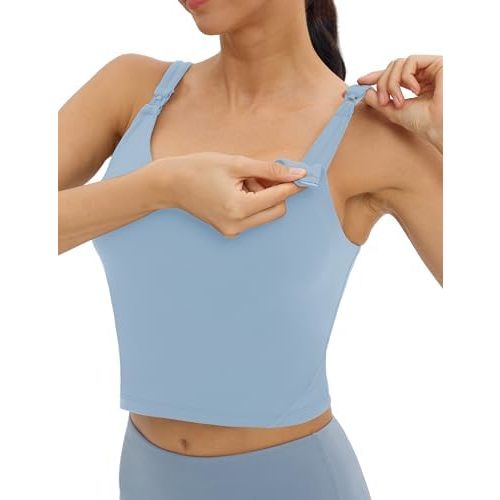 Foucome Womens Nursing Bras for Breastfeeding Maternity Tank Tops Crop Top with Built in Bra Longline Workout Sports Bra