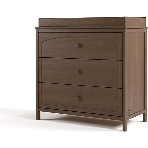 Graco Olivia 3 Drawer Changing Table Dresser (Hazelnut) – GREENGUARD Gold Certified Baby Dresser with Changing Table Top, Includes Interlocking Drawer System