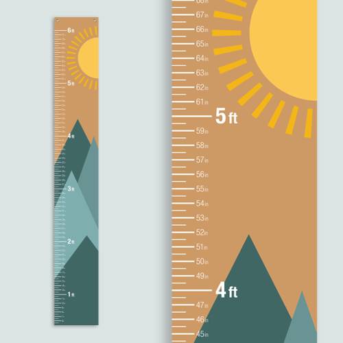 Mountains + Sun Height Chart (Color) -- Personalized Growth Chart to Track Children's Height (Indoor/Outdoor Use)