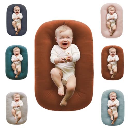 Loevin Baby Lounger for Tummy Time, Soft Gym Play Mat for Newborns, Portable Baby Nest & Floor Cushion for Boys & Girls 0-12 Months(Coffee)