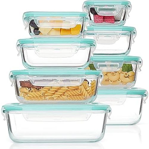 Vtopmart 8 Pack Glass Food Storage Containers with Airtight Lids, Glass Meal Prep Containers, Lunch Office Meal for Microwave, Oven, Freezer and Dishwasher, BPA Free