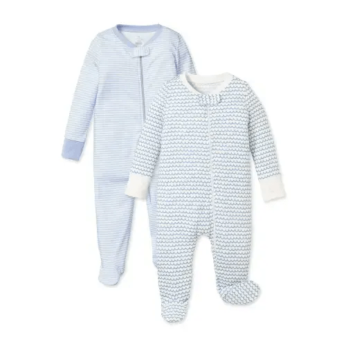 Baby's Pima Romper Duo in Blue Stripe & La Mer