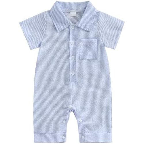 BemeyourBBs Newborn Baby Boy Summer Clothes Short Sleeve Dress Shirt Romper Button Jumpsuit Gentleman One Piece Outfit