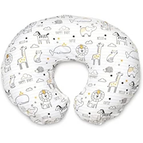Boppy Nursing Pillow and Positioner - Original, Notebook Black and White with Gold Animals, Breastfeeding, Bottle Feeding, Baby Support, with Removable Cotton Blend Cover, Awake-Time Support