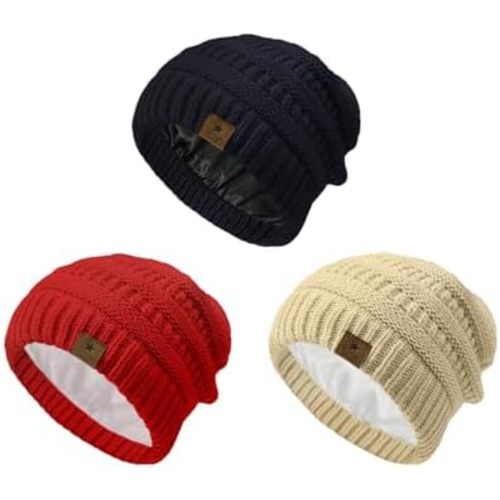 Century Star 3 Pack Baby Winter Hat Satin Lined Baby Beanie for Boys Girls Warm Knit Infant Toddler Hats Cap