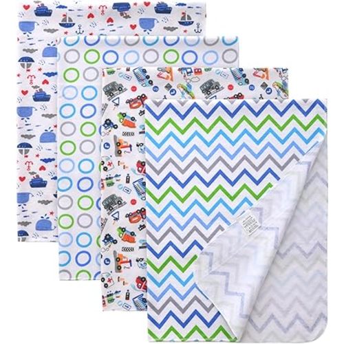 Gina Era Unisex Baby Cotton Flannel Receiving Blankets, Baby Blankets 4 Pcs, Baby Swaddle Blankets, Baby Flannel Blanket 30x30 Inches for Boy Girl (Style-1)