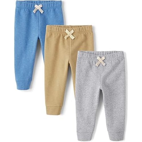 The Children's Place,Baby Boys,and Toddler Fleece Jogger Pants,Blue/Brown/Grey 3-Pack,9 Months,12 Months