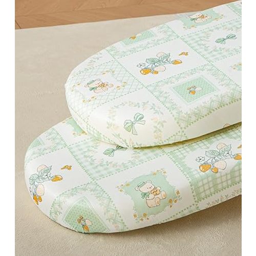 SDY Soft Bassinet Sheets Set 2 Pack for Baby Girl and Boy 32 * 16 * 4 inches,Universal Fit for Bassinets Baby Cradle Moses Basket Oval Rectangle Mattress Safe and Snug (Bear&Strawberry& Floral&Bow)