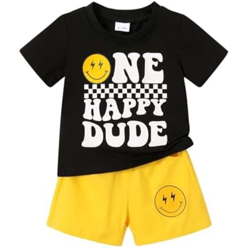 Happy Down Baby Boy Summer Clothes One Happy Dude 1st Birthday Outfits Smile Cool Short Sets