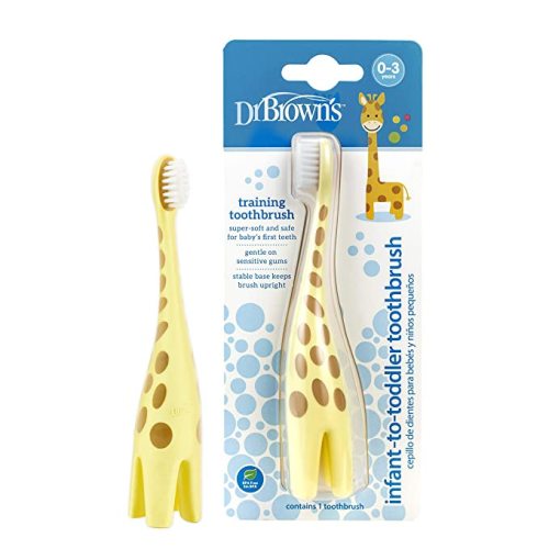 Dr. Brown's Infant-to-Toddler Training Toothbrush, Soft for Baby's First Teeth, Giraffe, BPA Free, 0-3 Years