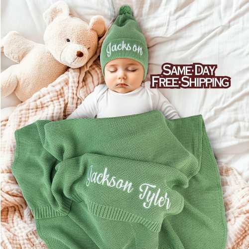 Baby Blanket, Baby gift, Baby Shower Gift, Embroidered Name Knit Blanket, Newborn Baby Gift, Custom Name Blanket, Personalized Baby Blanket