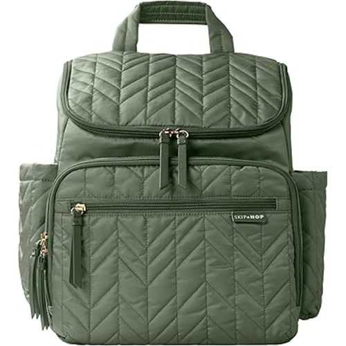 Skip Hop Diaper Bag Backpack: Forma, Multi-Function Baby Travel Bag with Changing Pad & Stroller Attachment, Sage