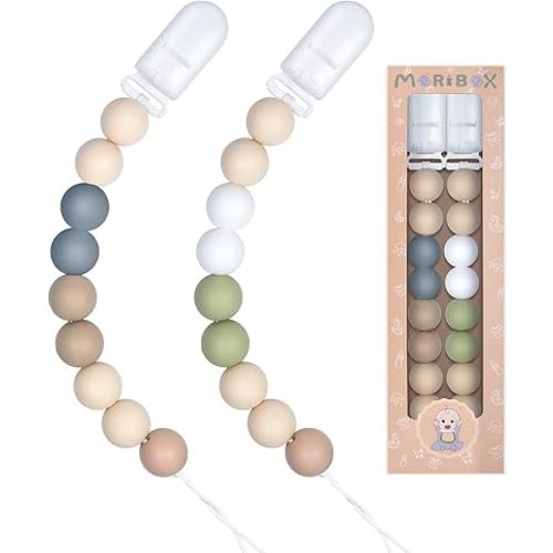 Pacifier Clips for Baby Boys Girls Paci Clip Holder Birthday Gift 2 Pack (Green Grey)