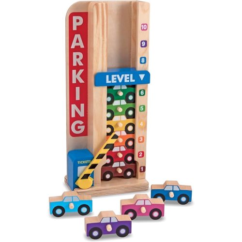 Melissa & Doug Stack & Count Wooden Parking Garage With 10 Cars