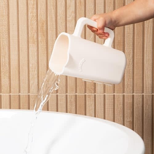Baby Bath Cup with Suctions - BPA Free, 100% Food Grade Silicone Rinse Cup, Clutter-Free Tub Area, Kids Learning Tool, Sticks to Tiles, Drains Water Upside Down