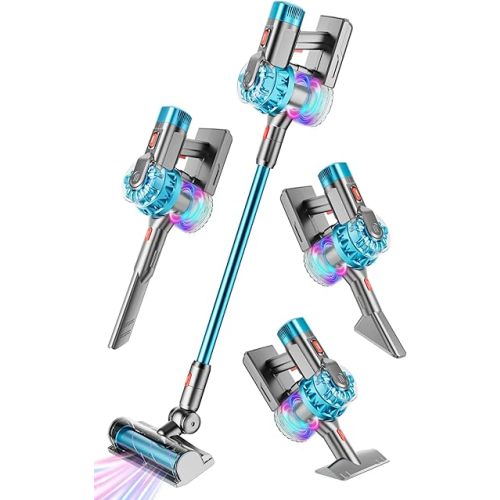 4-in-1 Kids Vacuum That Really Work, Toddler Pretend Play Cleaning Toy Vacuum Set W/ Light & Sound, Interactive Toy Cleaner Birthday Idea for 3 4 5 6+ Year Girl Boy (Cyan)