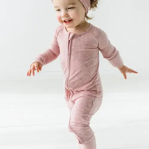 Heather Mauve Ribbed Zippy - Little Sleepies