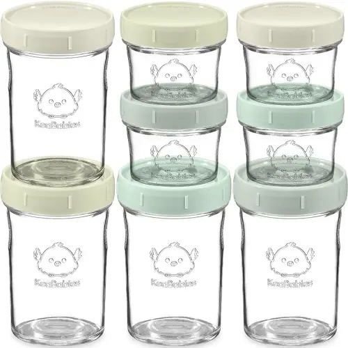 KeaBabies 4pk 8oz & 4pk 4oz Glass Baby Food Containers with Lids - Leak-Proof, Microwavable Small Glass Jars, Baby Purees & Toddler Snack Storage Containers, BPA-Free, Dishwasher & Freezer Safe(Sage)
