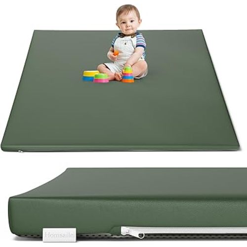 Padded Baby Play Mat 50 x 50, 1.2in Extra Thick & Super Soft Non Toxic Leathaire Baby Mat for Floor, Anti-Slip & Waterproof Baby Crawling Mat for Boy or Girl, Green