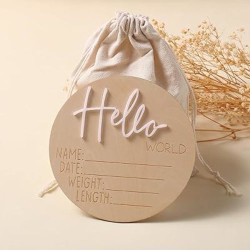 Ylsteed Baby Announcement Signs Baby Milestone Cards Wooden Newborn Photography Props Newborn Baby Birth Announcement Sign Hello World Newborn Sign Baby Shower for Boys and Girls 6 Inch-White