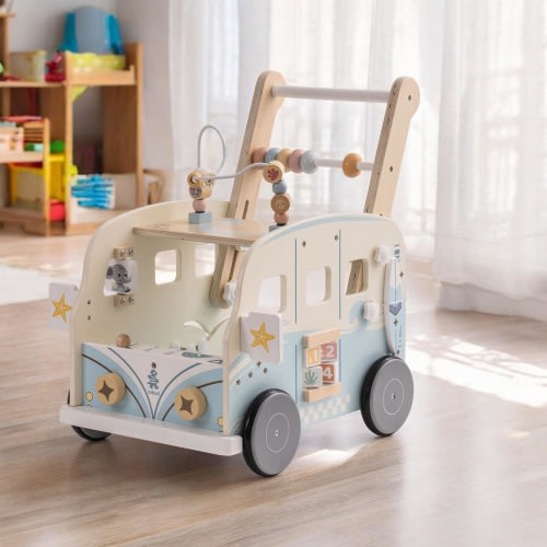 Wooden Baby Push Walker & Wagon, Montessori Baby Learning Sensor Toys, Baby First birthday Gift, Baby Activity Center