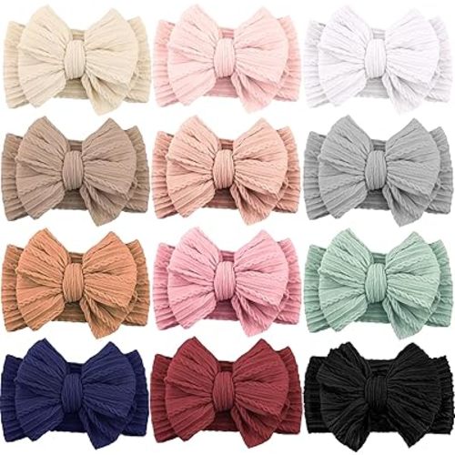 12 Pack Baby Headbands Super Soft Stretchy Nylon Hair Bands Hair Bows Hair Accessories for Baby Girls Newbrons infants Toddlers