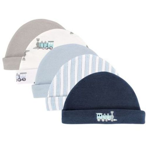 Luvable Friends Baby Boy Cotton Caps 5pk, Train, 0-6 Months