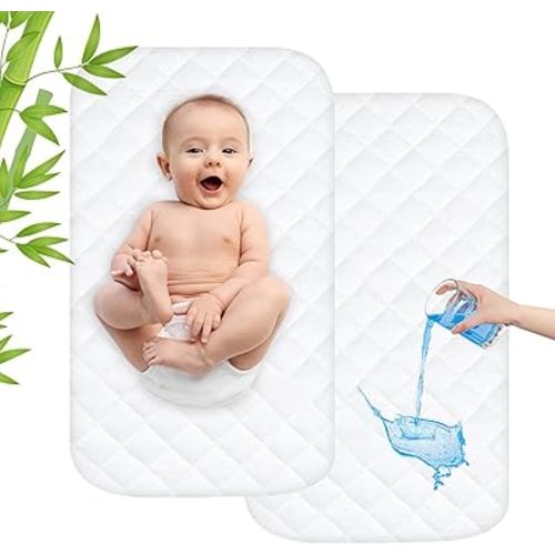 Waterproof Bassinet Mattress Pad Protector Cover Compliable with AMKE Baby Bassinet and Pamo Babe Baby Bassinet Bedside Sleeper, Ultra Soft, Breathable and Comfortable, 2 Pack