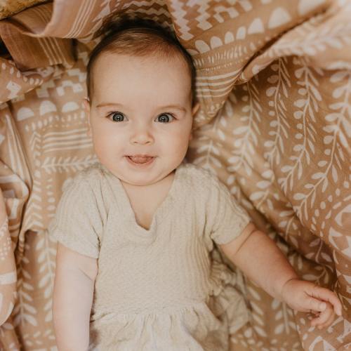 Unique Boho Baby Style - Tapestry Muslin Swaddle Blanket - Dusty Pink, Dark Mustard, Sage Green | Best Baby Present and Baby Gift Choice