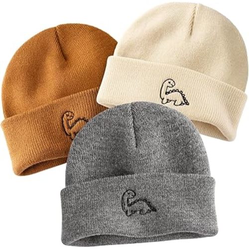 FURTALK Toddler Beanie Cute Dinosaur Pattern Winter Hat Knit Boys Girls Warm Baby Embroidered Beanies Cap for 0-3 Years