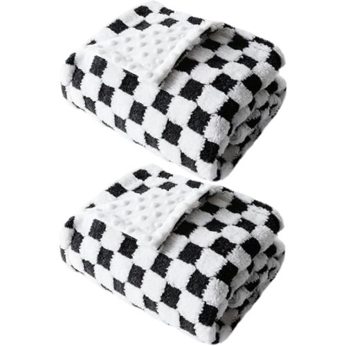 Soft Checkered Baby Blankets for Unisex Girls or Boys Breathable Gender Neutral Nursery Double Layer Blankets with Dotted Backing for Newborn Toddlers (30” X 40”)