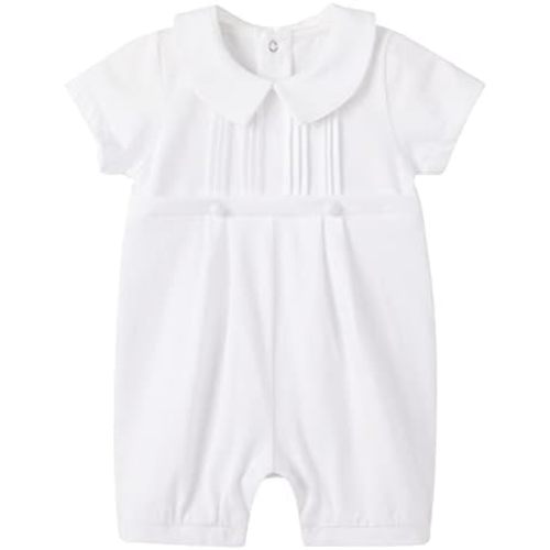 pureborn Unisex Baby Jumpsuit Infant Boys Girls Cotton Spring Fall Romper One-Piece Coverall Baptism Outfit White 0-24 Months