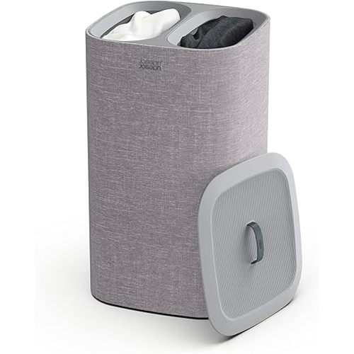 Joseph Joseph Tota 60-liter Laundry Hamper Separation Basket with lid, 2 Removable Washing Bags with Handles- Grey