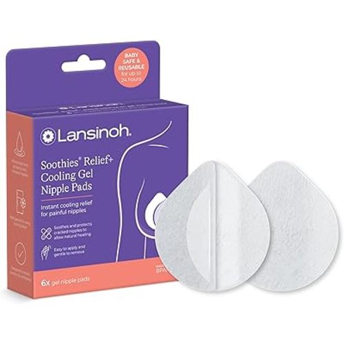 Lansinoh Soothies Cooling Gel Nipple Pads, Reusable Hydrogel Pads for New Moms, Soft & Gentle Breastfeeding Essentials, 6 Count