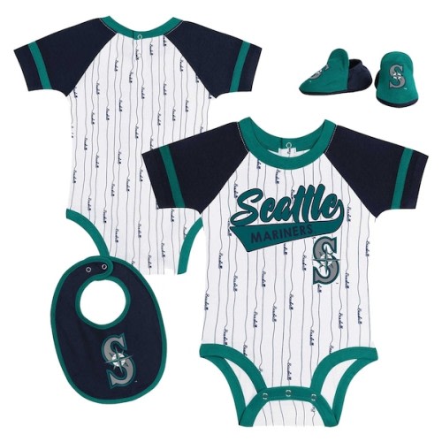 Newborn & Infant Seattle Mariners White Base Hitter Bodysuit, Bib & Bootie Set