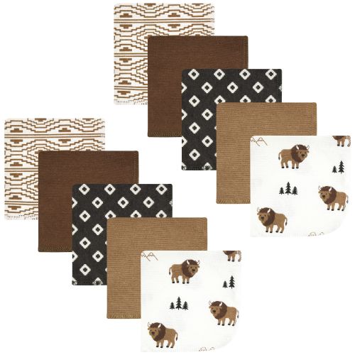 Hudson Baby Flannel Cotton Washcloths, Wild Buffalo 10 Pack, One Size - Wild Buffalo 10 Pack - One Size