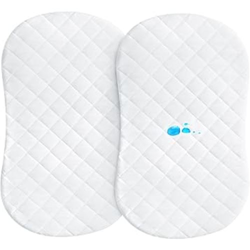 Bassinet Mattress Pad Cover 30" x 18" Fit for Halo BassiNest Swivel/Flex/Glide/Premiere & Luxe Series Sleeper, Waterproof Bassinet Mattress Protector Quilted Bassinet Sheets 2 Pack