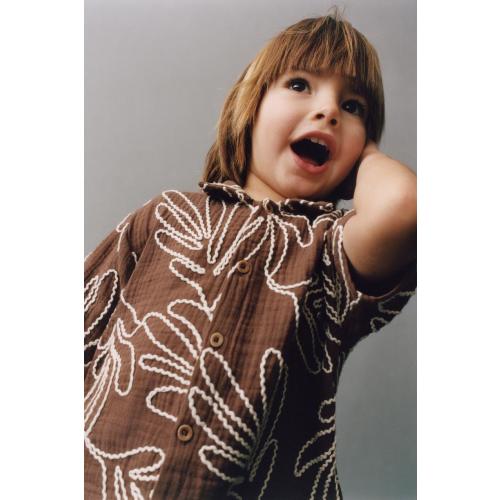 EMBROIDERED LEAF SHIRT - Brown | ZARA United States