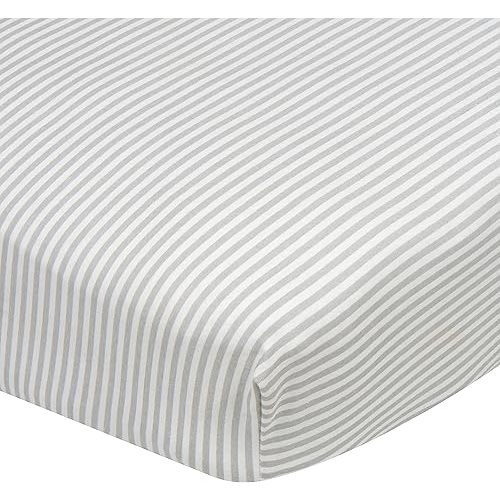 Gerber Baby Boys Girls Neutral Newborn Infant Baby Toddler Nursery 100% Cotton Fitted Bedding Crib Sheet, Stripes Grey, 28" x 52"