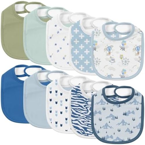 10 Pack Cotton Snap Bibs for Baby Boy Girl, Super Soft Drool Bibs for Teething and Feeding