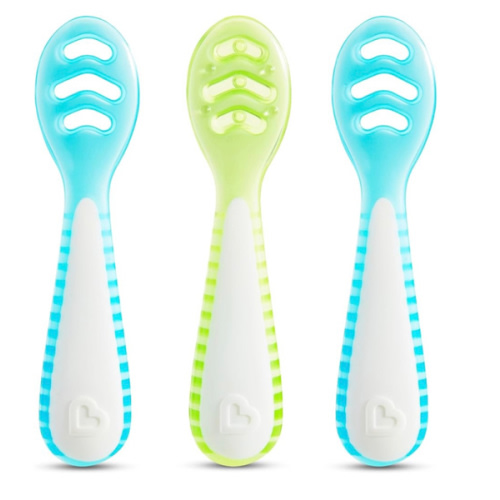Munchkin® Gentle Dip™ Baby Spoons for Self Feeding and Baby Led Weaning, 3 Pack, Blue/Green