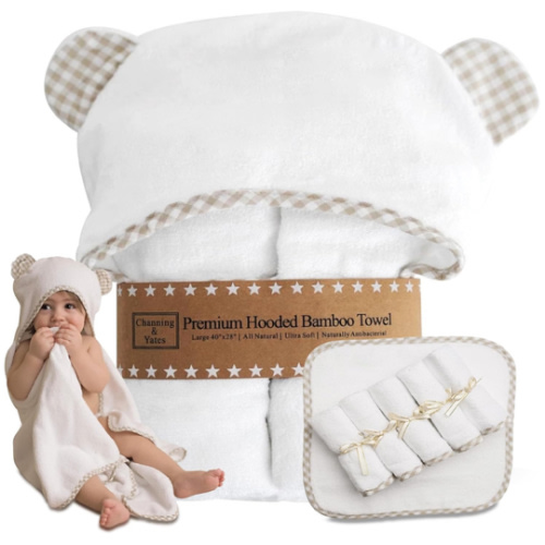 Amazon.com : Channing & Yates Premium Boutique Hooded Baby Towels and 6 Washcloth Set - Organic Viscose Made from Bamboo Baby Towel with Hood Gift Bundle (Beige Set) : Baby
